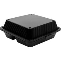 GET Eco-Takeouts 9" x 9" x 3 1/2" Black Reusable 3-Compartment Takeout Container - 12/Case