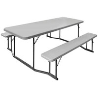 Lancaster Table & Seating 30 inch x 72 inch Rectangular White Plastic Folding Picnic Table with Attached Benches