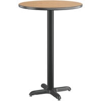 Lancaster Table & Seating 30" Round Reversible Walnut / Oak Laminated Bar Height Table Top and Base Kit with 22" Plate