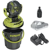 Sun Joe 24V-MSTFAN-LTE iON+ Cordless Indoor / Outdoor Misting Fan with 2.0Ah Battery, Charger, & 6 Gallon Portable Bucket - 24V