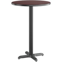 Lancaster Table & Seating 30" Round Reversible Cherry / Black Laminated Bar Height Table Top and Base Kit with 22" Plate