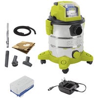 Sun Joe 24V-WDV6000 5.3 Gallon iON+ Cordless Portable Stainless Steel Wet / Dry Vacuum with 4.0Ah Battery and Charger - 24V