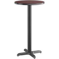 Lancaster Table & Seating 24" Round Reversible Cherry / Black Laminated Bar Height Table Top and Base Kit with 22" Plate