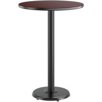 Lancaster Table & Seating 30 inch Round Reversible Cherry / Black Laminated Bar Height Table Top and Base Kit with 18 inch Plate