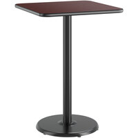 Lancaster Table & Seating 30" x 30" Reversible Cherry / Black Laminated Bar Height Table Top and Round Base Kit with 22" Plate
