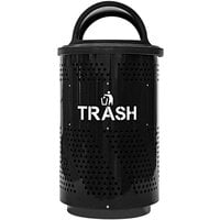 Ex-Cell Kaiser Arena 51 Series ARENA-X51 T PC 51 Gallon Black Steel Customizable Indoor / Outdoor Trash Receptacle with Hooded Rain Top