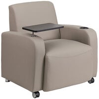 Flash Furniture Gray LeatherSoft Guest Chair with Tablet Arm, Front Casters, and Cup Holder