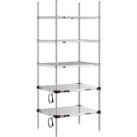 Metro Super Erecta 24 inch x 30 inch Stainless Steel Takeout Station with 2 Heated Shelves, 3 Chrome Shelves, and 74 inch Chrome Posts