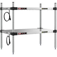 Metro Super Erecta 18 inch x 30 inch Stainless Steel Countertop 2-Shelf Heated Stainless Steel Takeout Station with 27 inch Chrome Posts