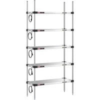 Metro Super Erecta 14 inch x 36 inch Stainless Steel 5-Shelf Heated Stainless Steel Takeout Station with 74 inch Chrome Posts