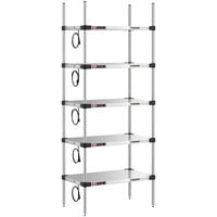 Metro Super Erecta 18" x 30" Stainless Steel 5-Shelf Heated Stainless Steel Takeout Station with 74" Chrome Posts
