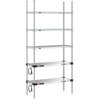 Metro Super Erecta 14" x 36" Stainless Steel Takeout Station with 2 Heated Shelves, 3 Chrome Shelves, and 74" Chrome Posts