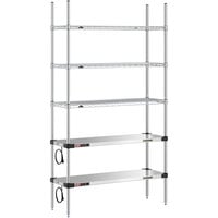 Metro Super Erecta 14 inch x 42 inch Stainless Steel Takeout Station with 2 Heated Shelves, 3 Chrome Shelves, and 74 inch Chrome Posts
