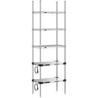 Metro Super Erecta 14 inch x 24 inch Stainless Steel Takeout Station with 2 Heated Shelves, 3 Chrome Shelves, and 74 inch Chrome Posts