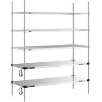 Metro Super Erecta 24" x 60" Stainless Steel Takeout Station with 2 Heated Shelves, 3 Chrome Shelves, and 74" Chrome Posts