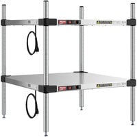 Metro Super Erecta 24 inch x 24 inch Stainless Steel Countertop 2-Shelf Heated Stainless Steel Takeout Station with 27 inch Chrome Posts