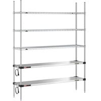 Metro Super Erecta 14" x 60" Stainless Steel Takeout Station with 2 Heated Shelves, 3 Chrome Shelves, and 74" Chrome Posts