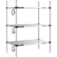 Metro Super Erecta 24 inch x 42 inch Stainless Steel 3-Shelf Heated Stainless Steel Takeout Station with 54 inch Chrome Posts