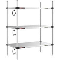 Metro Super Erecta 24" x 42" Stainless Steel 3-Shelf Heated Stainless Steel Takeout Station with 54" Chrome Posts