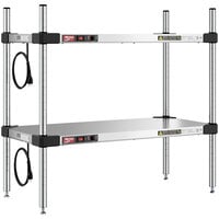 Metro Super Erecta 14" x 30" Stainless Steel Countertop 2-Shelf Heated Stainless Steel Takeout Station with 27" Chrome Posts