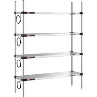 Metro Super Erecta 14" x 48" Stainless Steel 4-Shelf Heated Stainless Steel Takeout Station with 63" Chrome Posts