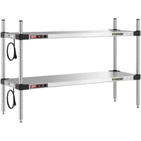 Metro Super Erecta 14" x 42" Stainless Steel Countertop 2-Shelf Heated Stainless Steel Takeout Station with 27" Chrome Posts