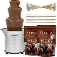 Sephra Select 10318 16 inch Chocolate Fountain Package with Milk Chocolate Melts and Bamboo Skewers - 120V, 180W