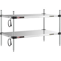 Metro Super Erecta 24 inch x 42 inch Stainless Steel Countertop 2-Shelf Heated Stainless Steel Takeout Station with 27 inch Chrome Posts