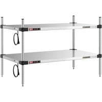 Metro Super Erecta 24" x 42" Stainless Steel Countertop 2-Shelf Heated Stainless Steel Takeout Station with 27" Chrome Posts