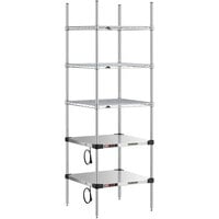 Metro Super Erecta 24 inch x 24 inch Stainless Steel Takeout Station with 2 Heated Shelves, 3 Chrome Shelves, and 74 inch Chrome Posts