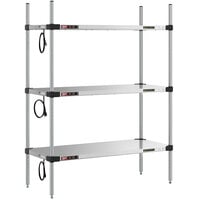 Metro Super Erecta 18" x 42" Stainless Steel 3-Shelf Heated Stainless Steel Takeout Station with 54" Chrome Posts