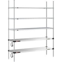 Metro Super Erecta 18" x 60" Stainless Steel Takeout Station with 2 Heated Shelves, 3 Chrome Shelves, and 74" Chrome Posts