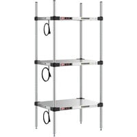 Metro Super Erecta 18" x 24" Stainless Steel 3-Shelf Heated Stainless Steel Takeout Station with 54" Chrome Posts