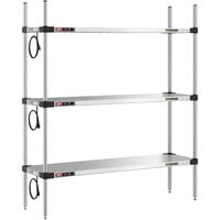 Metro Super Erecta 14" x 48" Stainless Steel 3-Shelf Heated Stainless Steel Takeout Station with 54" Chrome Posts
