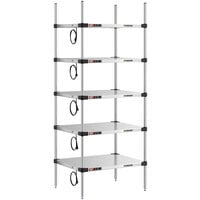 Metro Super Erecta 24 inch x 30 inch Stainless Steel 5-Shelf Heated Stainless Steel Takeout Station with 74 inch Chrome Posts