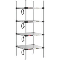 Metro Super Erecta 24" x 24" Stainless Steel 4-Shelf Heated Stainless Steel Takeout Station with 63" Chrome Posts