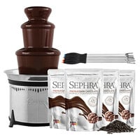 Sephra Classic 18" Chocolate Fountain Package with Dark Semi-Sweet Premium Chocolate Melts and Color-Coded Metal Skewers - 120V, 230W