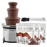 Sephra Classic 18 inch Chocolate Fountain Package with Milk Premium Chocolate Melts and Color-Coded Metal Skewers - 120V, 230W
