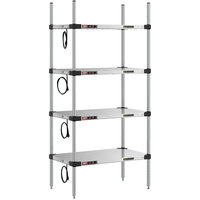 Metro Super Erecta 18" x 30" Stainless Steel 4-Shelf Heated Stainless Steel Takeout Station with 63" Chrome Posts