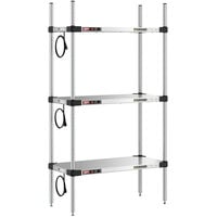 Metro Super Erecta 14" x 30" Stainless Steel 3-Shelf Heated Stainless Steel Takeout Station with 54" Chrome Posts
