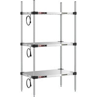 Metro Super Erecta 18" x 30" Stainless Steel 3-Shelf Heated Stainless Steel Takeout Station with 54" Chrome Posts