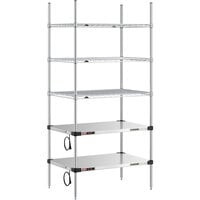 Metro Super Erecta 24" x 36" Stainless Steel Takeout Station with 2 Heated Shelves, 3 Chrome Shelves, and 74" Chrome Posts