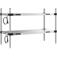 Metro Super Erecta 18 inch x 42 inch Stainless Steel Countertop 2-Shelf Heated Stainless Steel Takeout Station with 27 inch Chrome Posts
