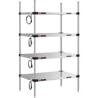 Metro Super Erecta 24" x 36" Stainless Steel 4-Shelf Heated Stainless Steel Takeout Station with 63" Chrome Posts