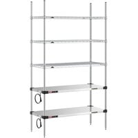 Metro Super Erecta 18" x 42" Stainless Steel Takeout Station with 2 Heated Shelves, 3 Chrome Shelves, and 74" Chrome Posts