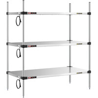 Metro Super Erecta 24 inch x 48 inch Stainless Steel 3-Shelf Heated Stainless Steel Takeout Station with 54 inch Chrome Posts