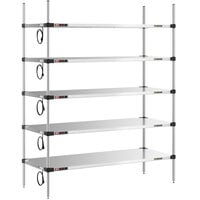 Metro Super Erecta 24 inch x 60 inch Stainless Steel 5-Shelf Heated Stainless Steel Takeout Station with 74 inch Chrome Posts