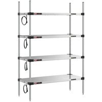 Metro Super Erecta 18" x 42" Stainless Steel 4-Shelf Heated Stainless Steel Takeout Station with 63" Chrome Posts