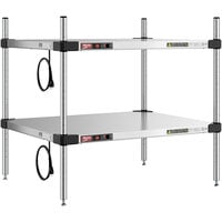 Metro Super Erecta 24" x 30" Stainless Steel Countertop 2-Shelf Heated Stainless Steel Takeout Station with 27" Chrome Posts