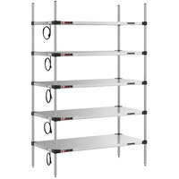 Metro Super Erecta 24 inch x 48 inch Stainless Steel 5-Shelf Heated Stainless Steel Takeout Station with 74 inch Chrome Posts